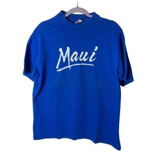 Vintage Hanes Beefy Single Stitch‎ Maui Shirt Fits M / L READ Blue USA Graphic